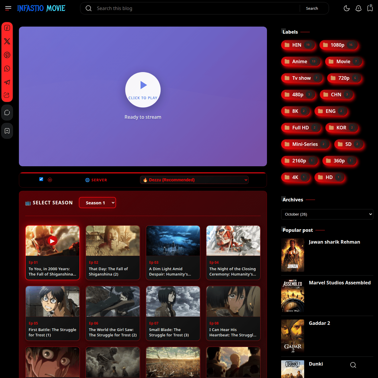 Infastio movies blogger template