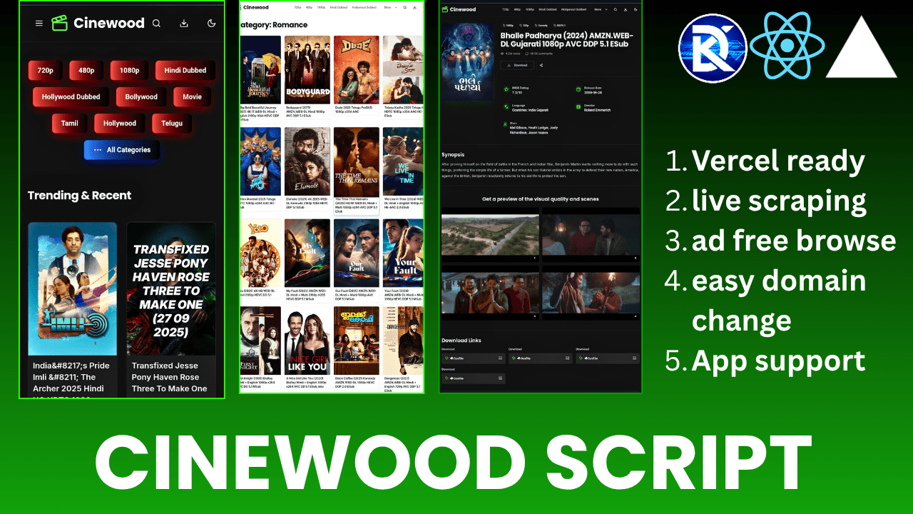 Cinewood Script: React & Node.js Movie Streaming web app